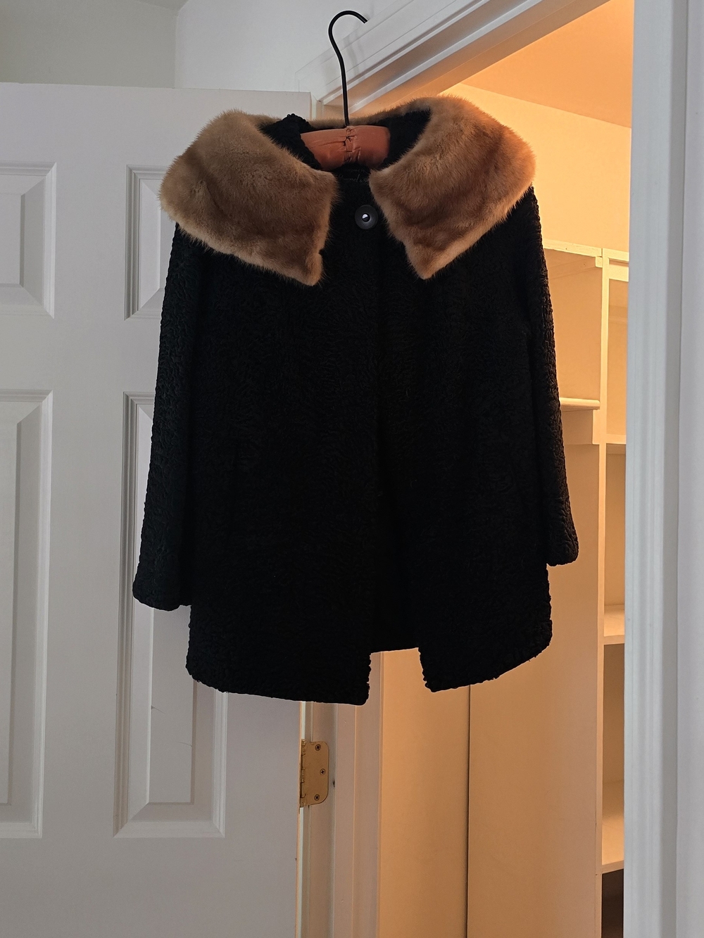 Vintage Black Coat with Brown Collar